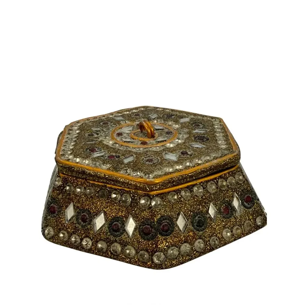 Vintage Embellished Hexagonal Jeweled Trinket Box